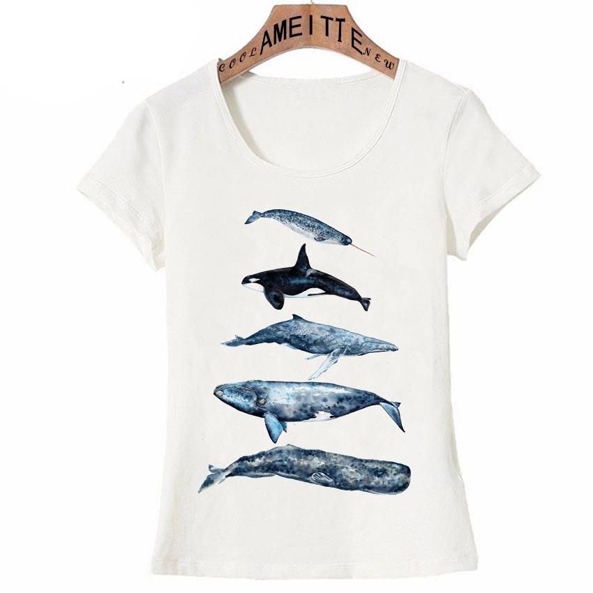 Ameitte Summer Fashion Women Short Sleeve Save The Blue Whale Narwhal Tattoo Print T Shirt