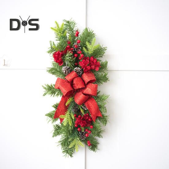 Christmas Stair Swag Teardrop Trim Christmas Staircase Swag Wreath with Bow Artificial Pine Branch Swag for Holiday Home Decoration