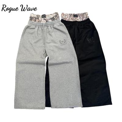 RogueWave Y2K Retro Sweatpants Double Waisted Embroidered Camouflage Pattern Wide Leg Pants Trend Casual Streetwear Unisex Baggy Pants