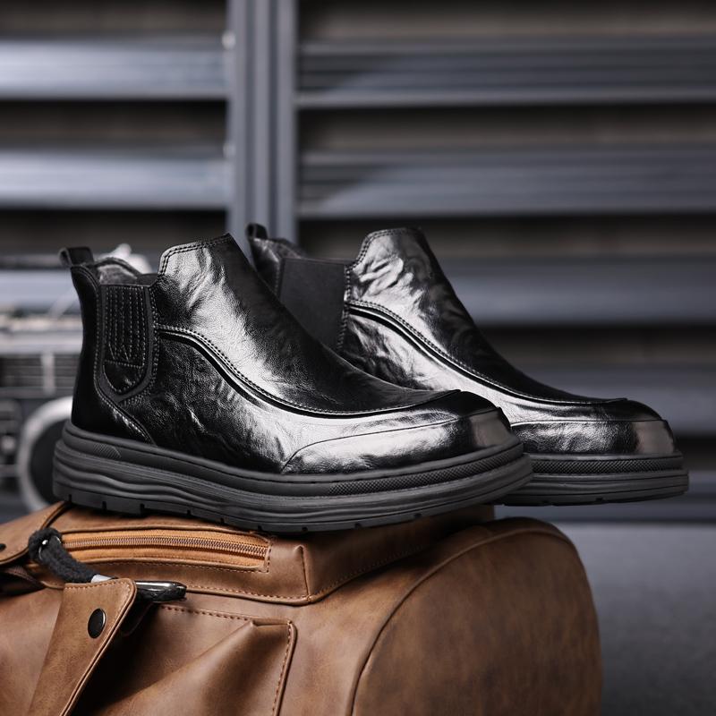 Fashion Man Shoes Classic Business Leather Chelsea Boots Ankle Boots Men Casual British Style Short High-Top Men Cotton Shoes