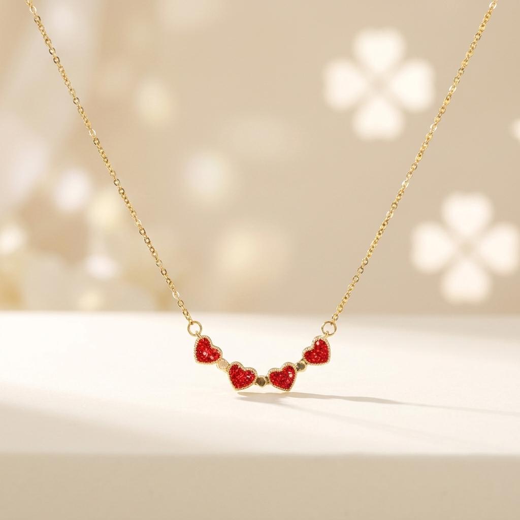 Fashion Jewelry 18K Gold Plated Clover Necklace  Valentine's Day Gift  Stainless Steel Heart Necklace for Girls