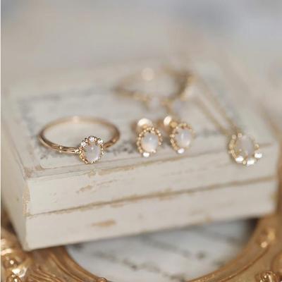 Women's Moonstone Moonlight Earrings, Necklace, and Ring Set
