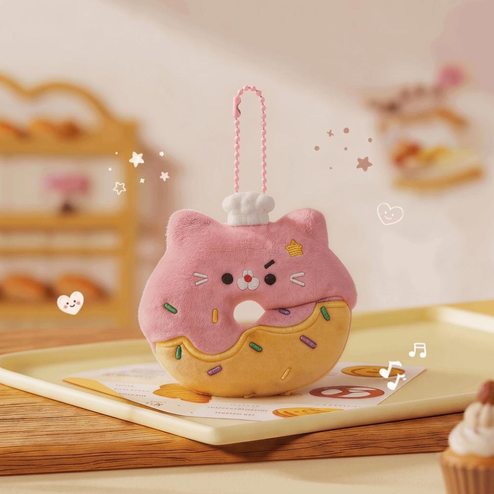 Soft Plush Cute Cat Keychain Furry Design Decorative Charm Donut Cat Plush Keychain Welfare gifts розовый