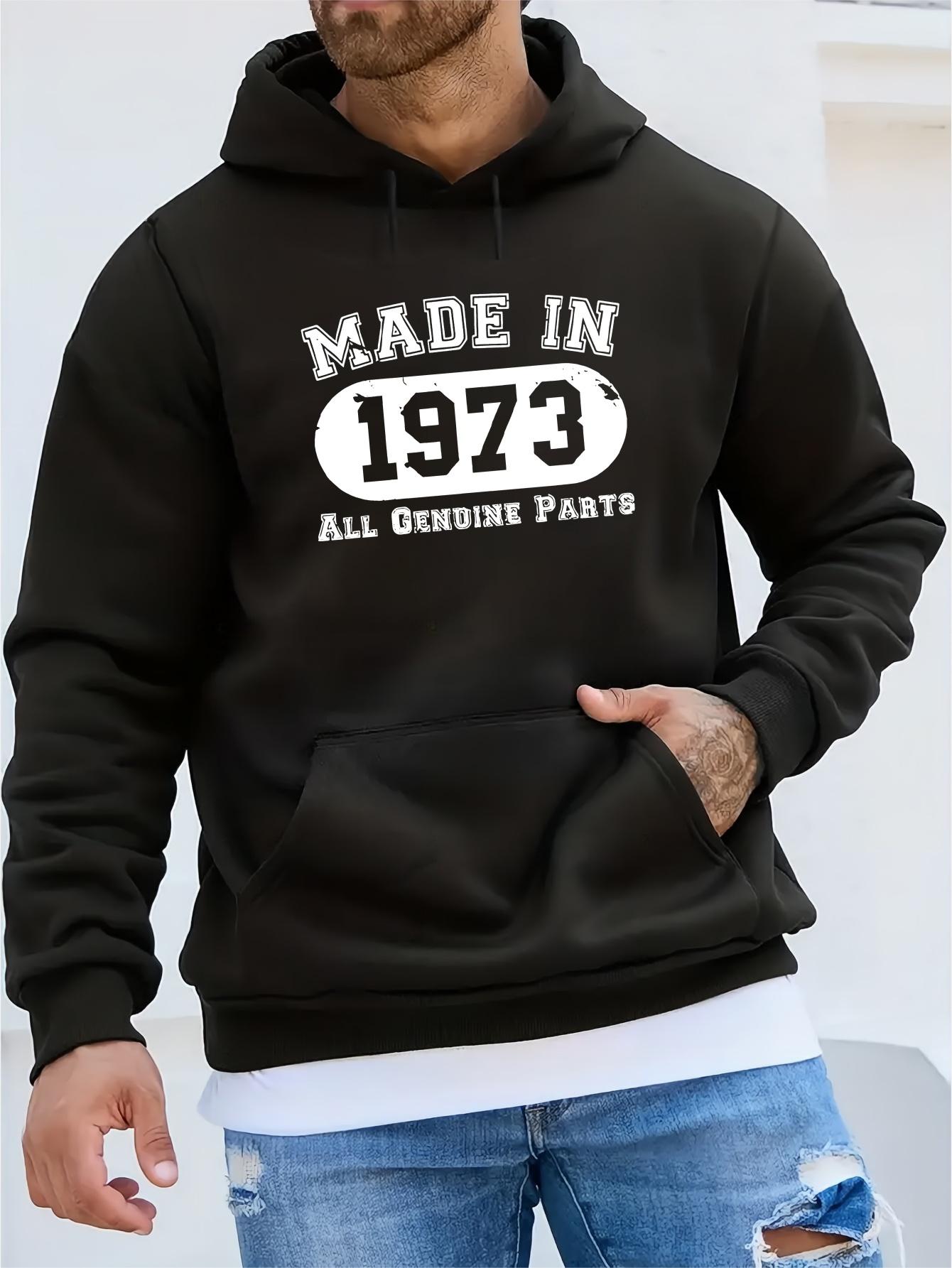 

Made In 1973 Print Hoodie Cool Hoodies For Men Casual Hooded Sweatshirt With Kangaroo Pocket For Winter And Fall S