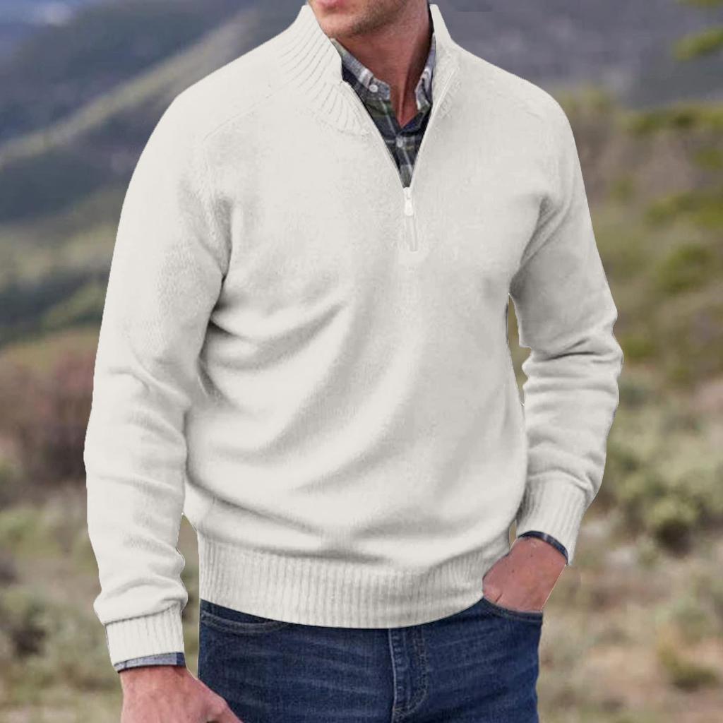 Pánská móda Top ležérní Slim Fit svetr s dlouhým rukávem na zip Malý vysoký límec