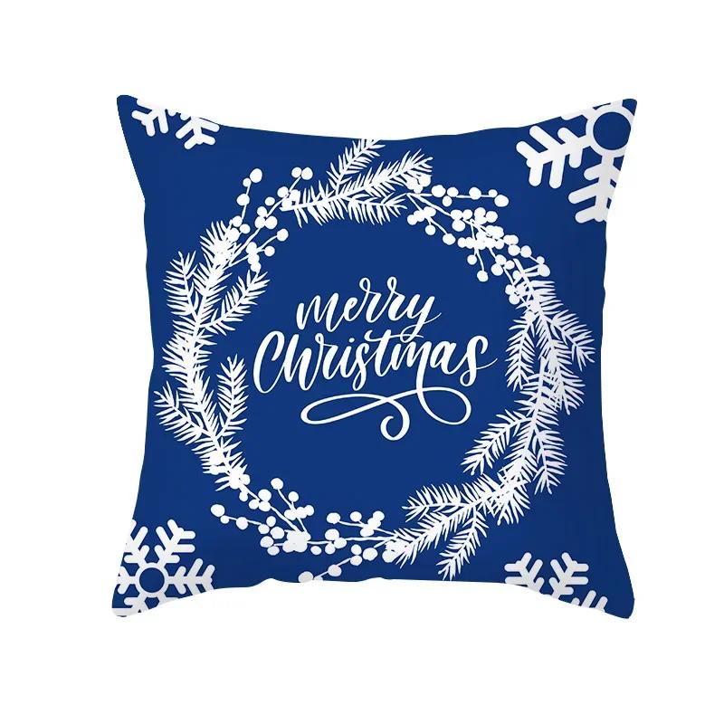 Blue Christmas Elk Snowflake Throw Pillow Cover With Short Plush Print Living Room Sofa Decoration Cushion Cover Pillow Covers