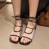 Fashion 2025 Summer Flats Women Bohemia Sandals Square Toe Open Toe Ladies Casual Mesh Breathable Street Style Ankle Cross Strap Sandal