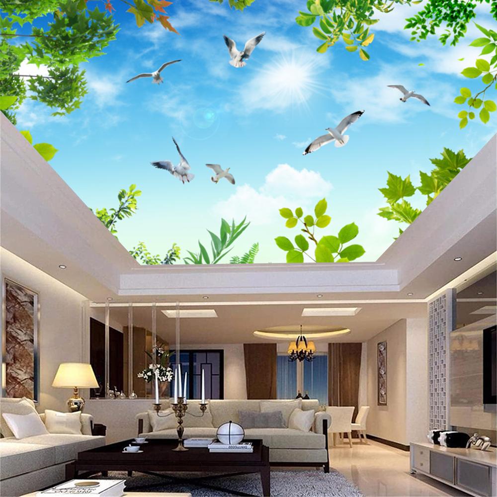 Tapet de Plafon 3d Cer Albastru Nori Picturi Murale Living Dormitor Hotel Picturi Murale de Perete Pentru Plafon