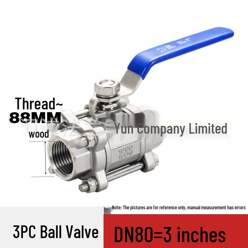 316 Stainless Steel 3-Piece Ball Valve, Internal Thread, Screw Port, 1-Inch, 2-Inch
