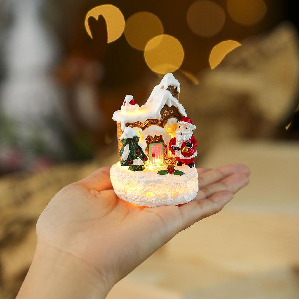 Christmas Luminous Resin House with Santa Claus Ornament