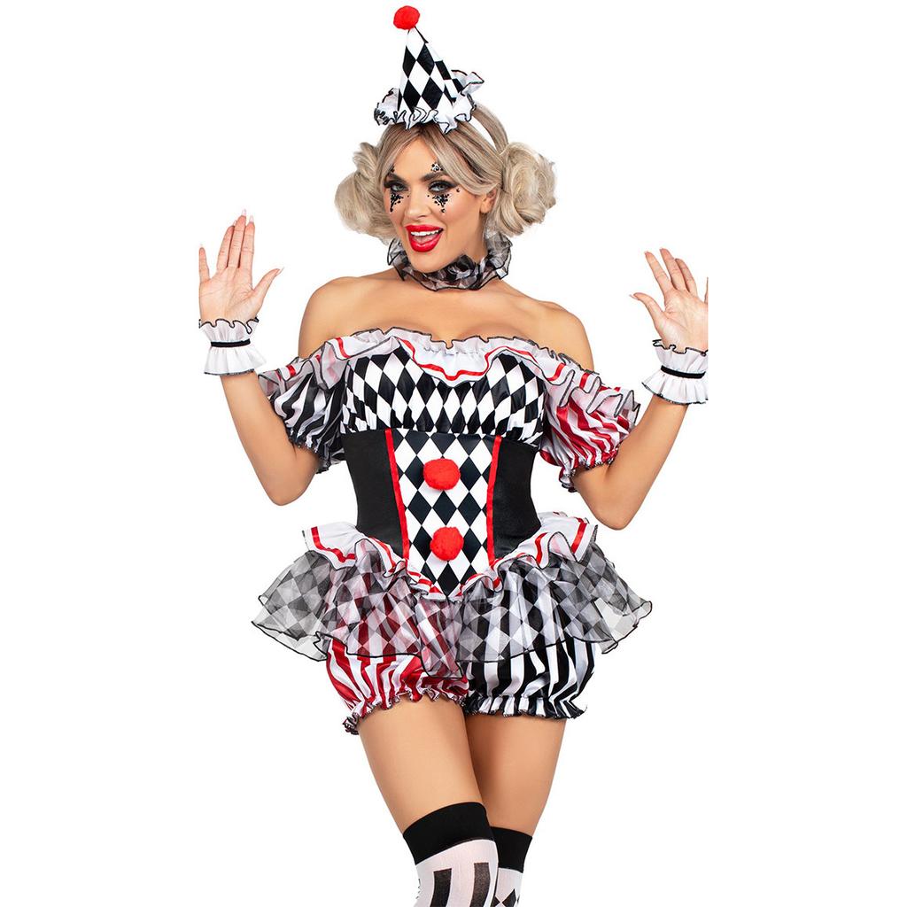 Halloween circus show, clown costume trainer cosplay suit clown female costume onesie