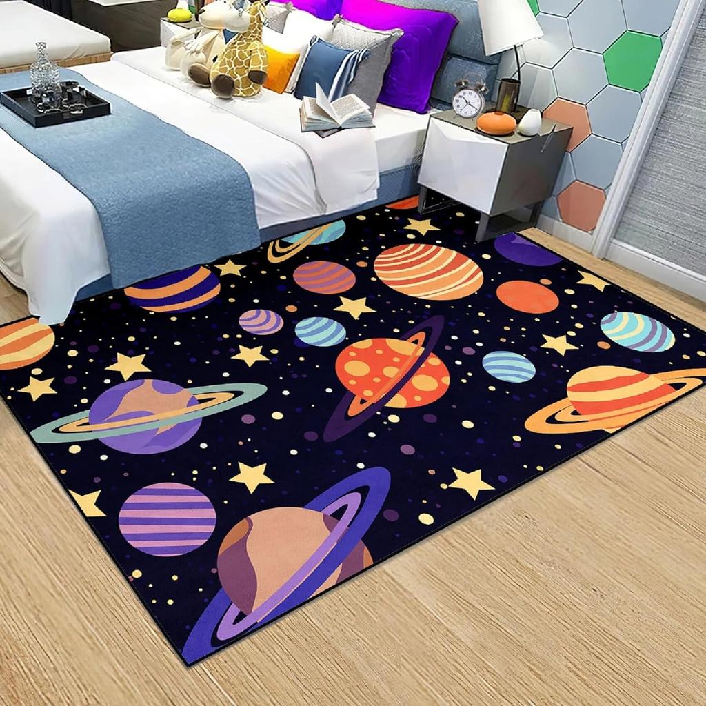 Starry Sky Rug Space Pattern Carpet Solar System Rug for Boy Girls Bedroom Galaxy Starry Sky Area Rug Universe Themed Decoration