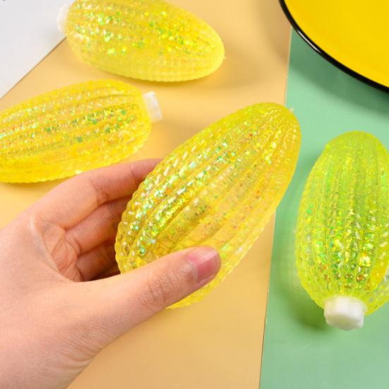 Glitter Corn Squeeze Toy Slow-Rising TPR Fidget for Stress Relief Realistic Vegetable-Shaped Decompression Gadget for Kids Adults