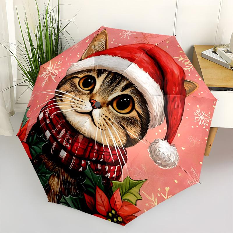 

1pc Christmas Cat Open/Close Folding Umbrella, All- Portable Umbrella for & Men, Stylish Accessory (Holiday Gift) 8-Rib yy251213109