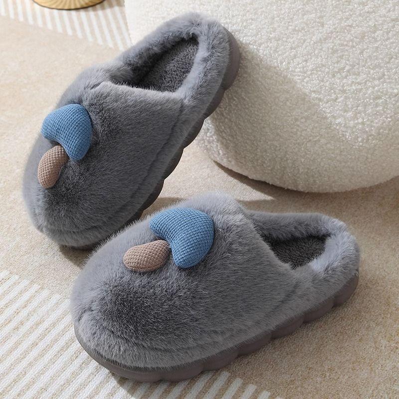 Cotton slippers women's thick bottom autumn and winter new cute mushroom couple indoor non-slip warm household fluffy slippers outer wear