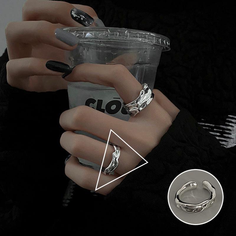 Prsten ve stylu korejském S925 postříbřený s nepravidelným listem - Dámská vintage móda, Jednoduchý zakřivený okraj Srdce Geometrický Otevřený design pro ukazováček.