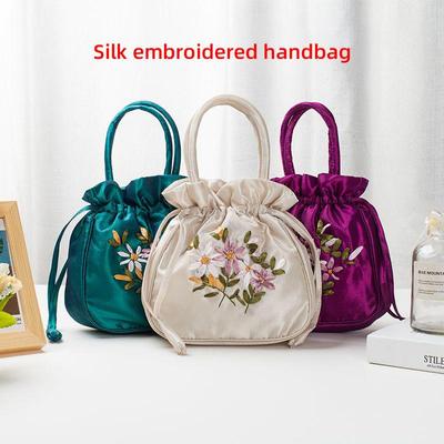 Handbag Women's Small Bag Ethnic Style Handmade Embroidered Mommy Bag Women's Shopping Bucket Bag Drawstring