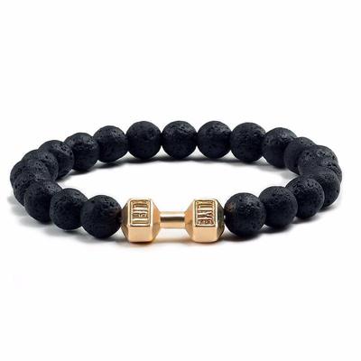 Bracciale di Perline Yoga Energetico con Manubrio Argentato per Uomo
