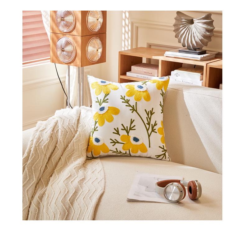 Luxuriöses pastoral gesticktes Gänseblümchen-Kissenbezug - Helles Wohnzimmer Sofa Kissen