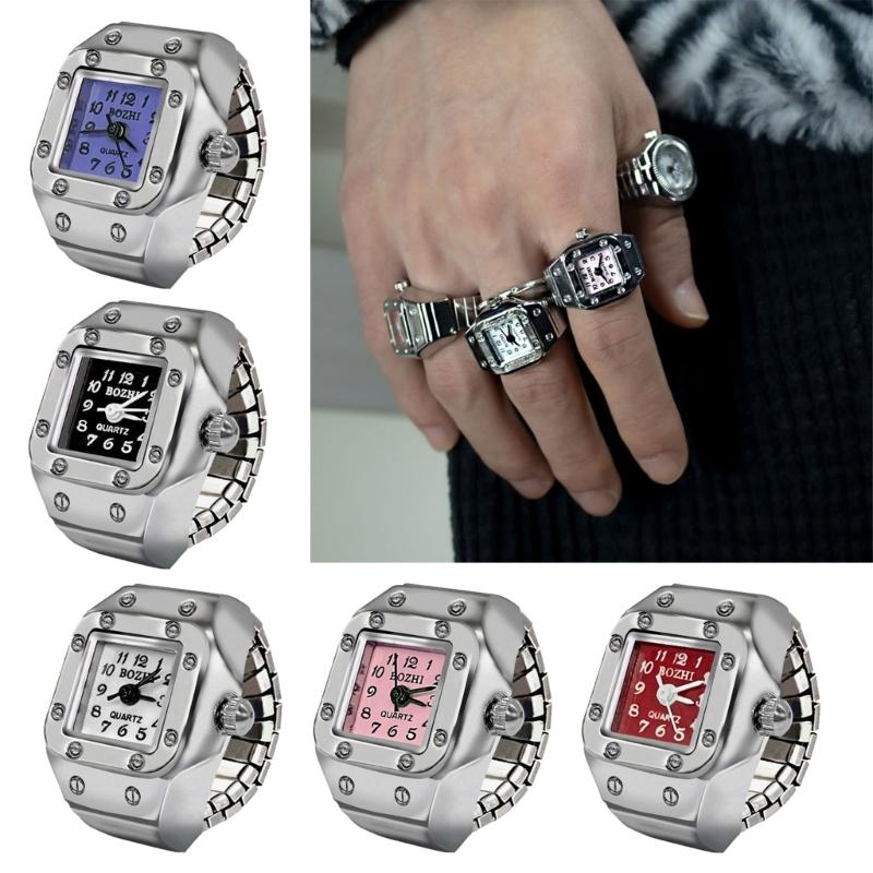 Vintage Punk Finger Watch Ring Mini Alloy Watches Couple Rings Jewelry Clock Retro Roman Quartz Watch Rings Women Men