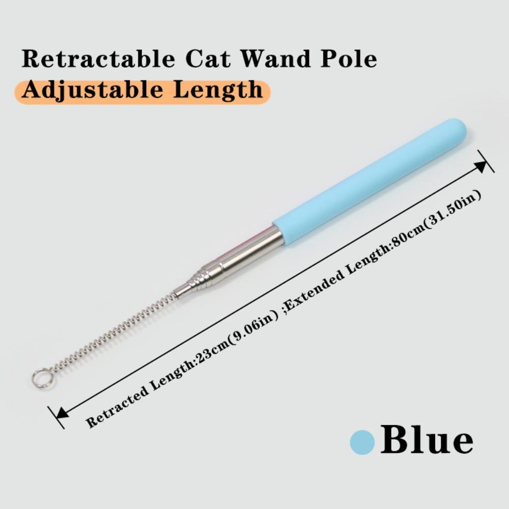 Retractable Cat Wand Pole Stainless Steel Interactive DIY Cat Exercise Stick Adjustable Length with Hanging Loop