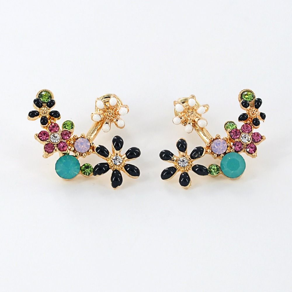 Korean Style Oil Floral Stud Earrings 925 Silver Needle Flower Design Drop Earrings Daily