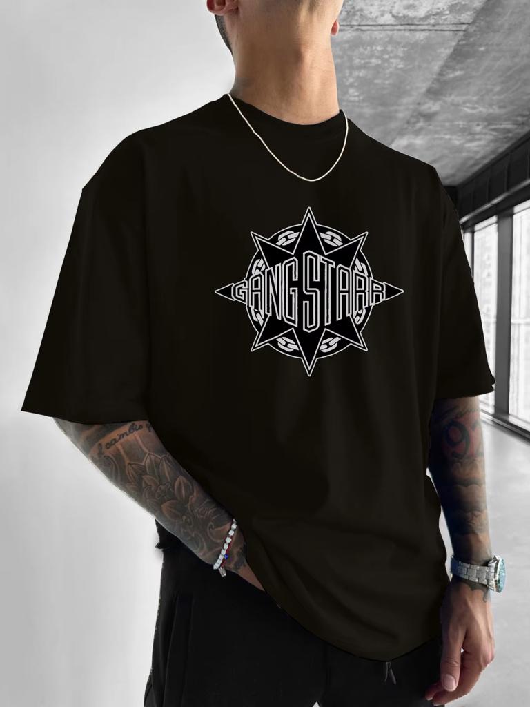 Gang Starr Logo Print T-Shirt Fashion Street Style Star Pattern Design {Men's Printed Round Neck  Oversized Unisex Harajuku high quality