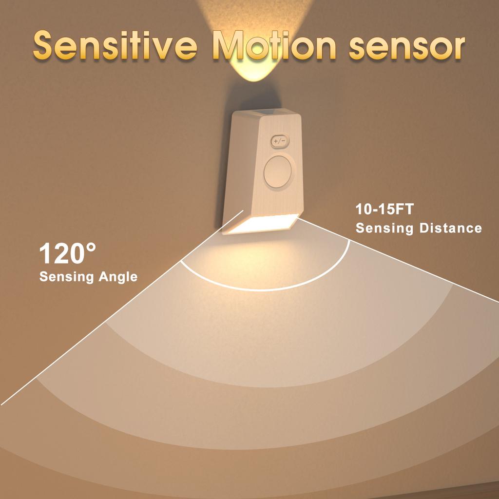 USB Rechargeable LED Wall Lamp 120° Motion Sensor Night Light 10-15FT Sensing Distance Dimmable Stair Light for Hallway Bedroom