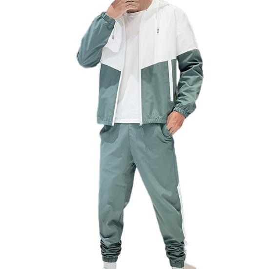 Fashion Men's Sport Suit Drawstring Cardigan Pants Contrast Ankle Banded Colors Hooded Suit