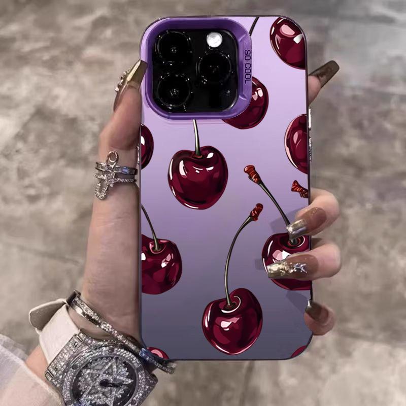 Cute Cherry Pattern Electroplate Silver IMD Phone Case For iPhone 17 16 15 14 13 12 11 Pro Max 17 Air 16E 7 8 Plus X XS XR Cover