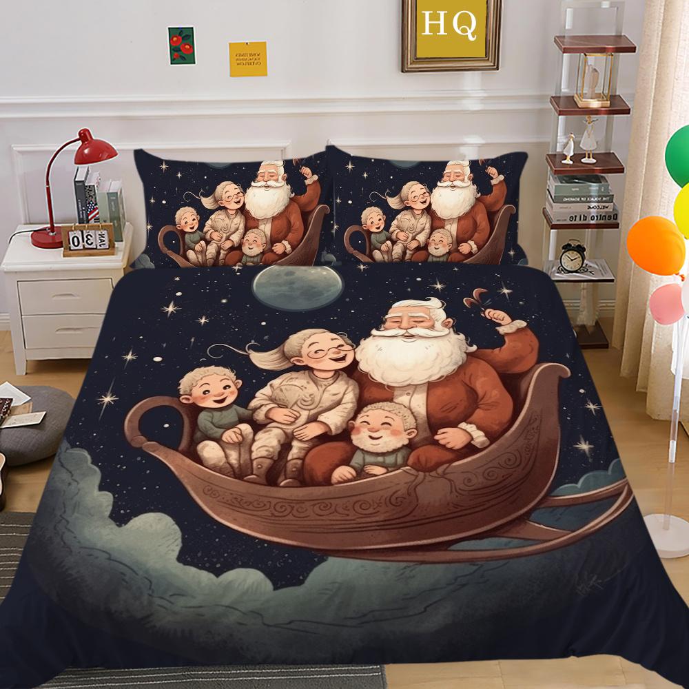 Christmas Printed Home Bedclothes Microfiber King Size Bedding Set Cover Children Superior Duvet Cover Set