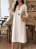 Women Long Sleeve V Neck Button Front Dress Multi Colors