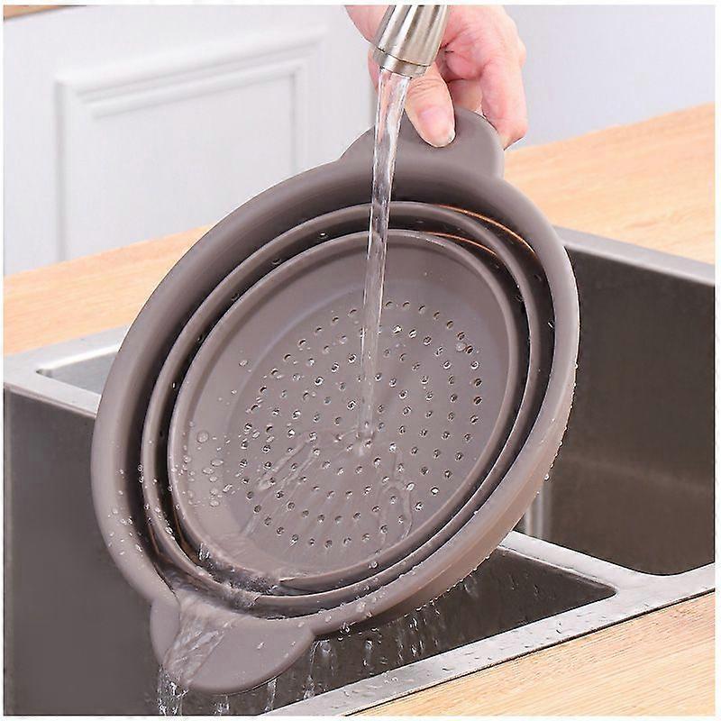 Multi-Purpose High Temperature Resistant Kitchen & Outdoor Fruit Basket Vegetable Portable Folding Silicone Drainer Basket (Medium, Gray)