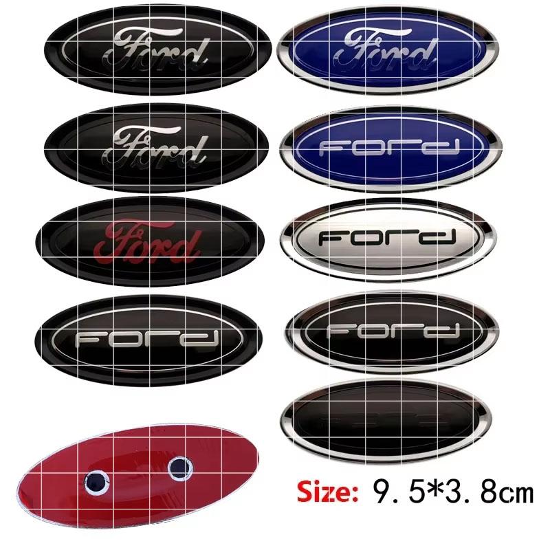 9.5cm 2Pins Auto Front Hood Emblem Rear Trunk Badge Decal Sticker For Ford Focus Mk2 Mk3 Fiesta Mk7 Ranger Mondeo Mk4 S-MAX Kuga