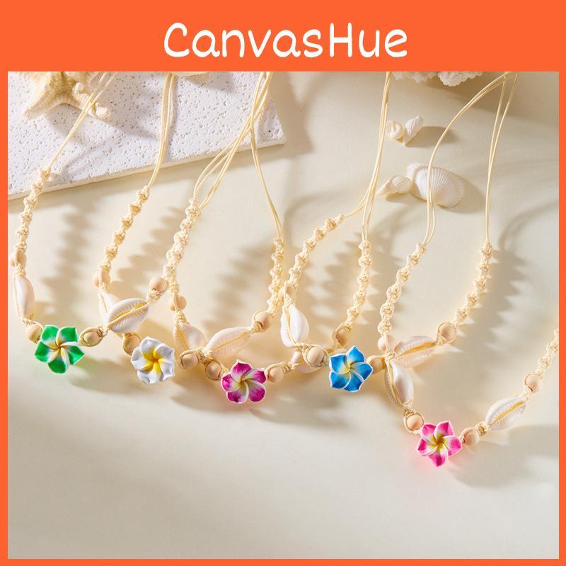 Style Adjustable Necklace Featuring Resin Flowers And Shell Accents For Women