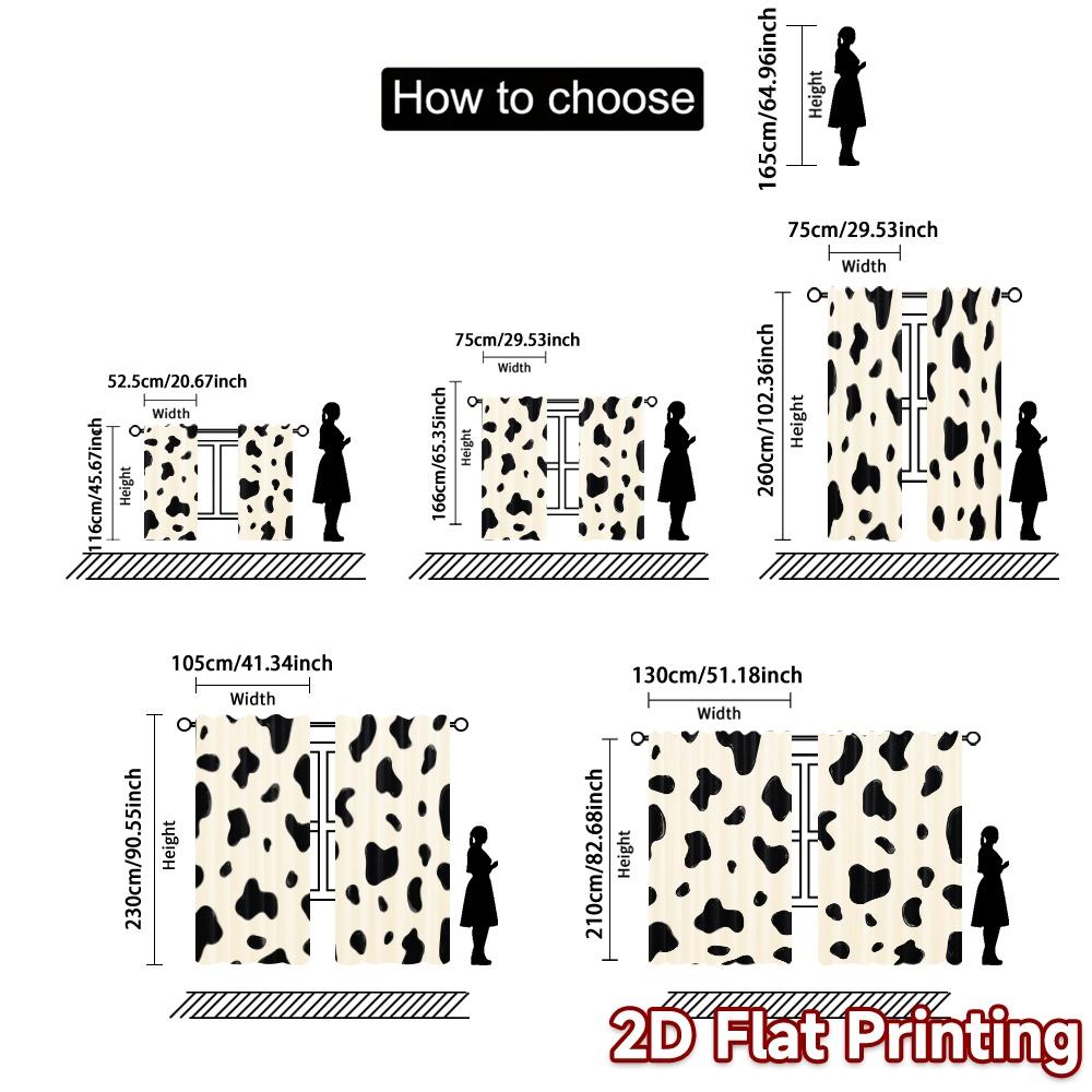 2D Flat Printing  JIT 2pcs   Curtains (Without Rod) Cowprint Curtains Popular Print Curtains Versatile Polyester Curtains