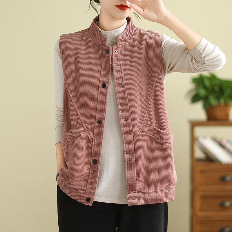 Spring Corduroy Vest Jacket Literary Casual Sleeveless Vest Women