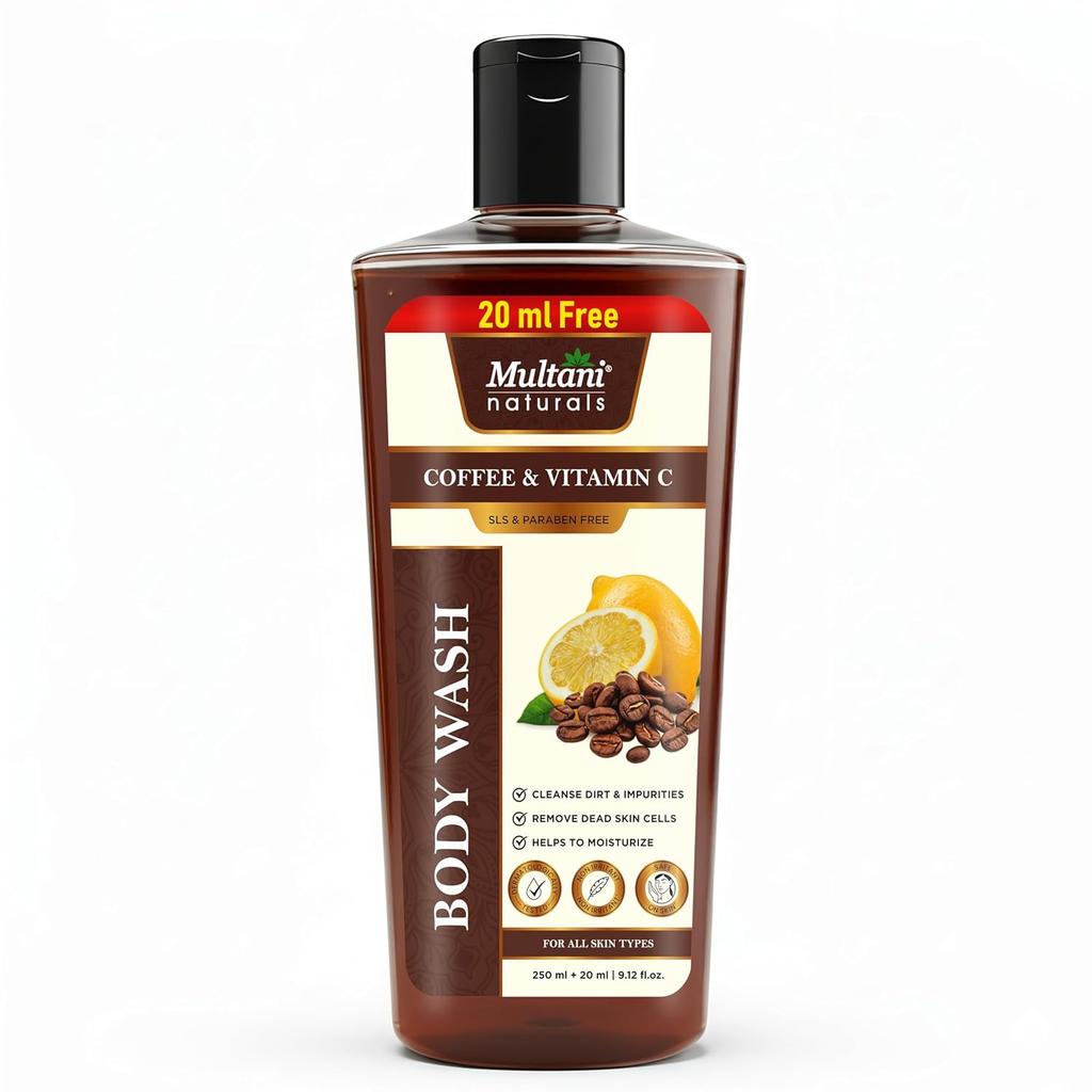Multani Naturals Coffee Vitamin C Body Wash 270 ml Herbal Cleanser For Glowing Smooth Skin Unisex Gentle Daily Care
