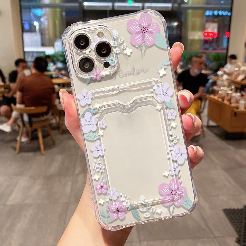 

Чехол для телефона с цветком и держателем для карт для iPhone 11 Fundas iPhone 13 16E 16 Pro Max 14 15 12 XR X Xs 7 8 Plus, мягкий противоударный чехол из ТПУ iPhone 15 Pro Max