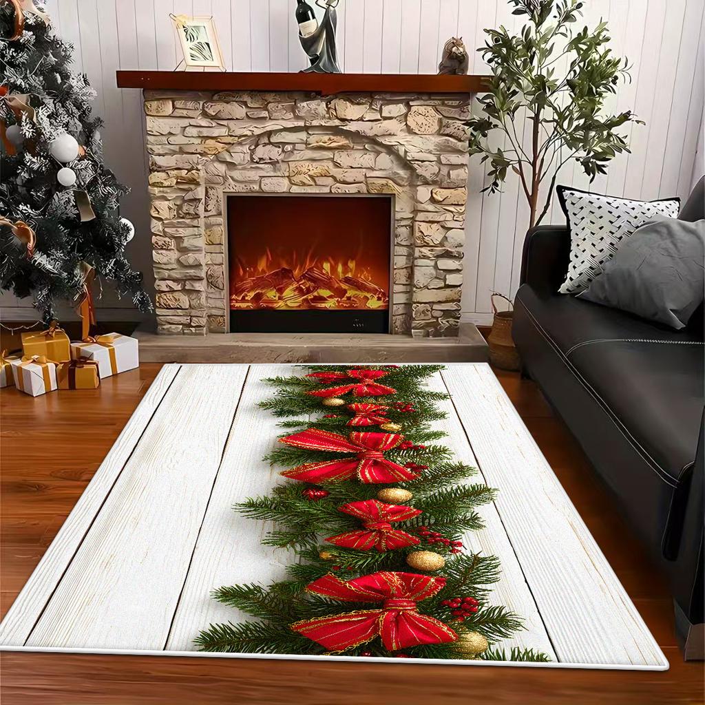 Christmas Retro Style Non-slip Carpet Living Room Large Area Soft Leisure Area Decor Rug Machine Washable Sofa Table Mat Flannel
