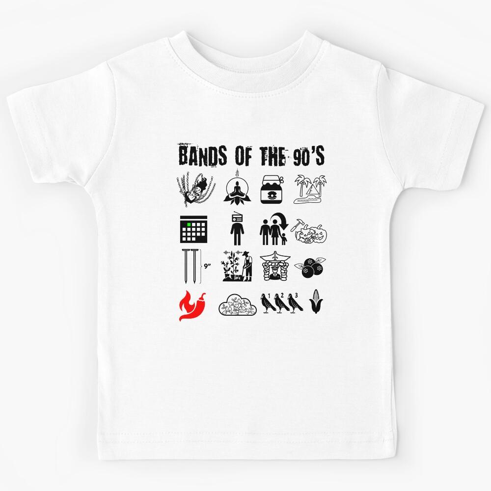 Funny Nerdy Iconic Alternative Rock Bands of the 90s Black Text Kids T-Shirt 100