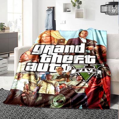 1pc Grand Theft Auto Soft Flannel Blanket with Designer Print A Cozy Blanket for All Seasons, Perfect for the Couch, Bed, Office