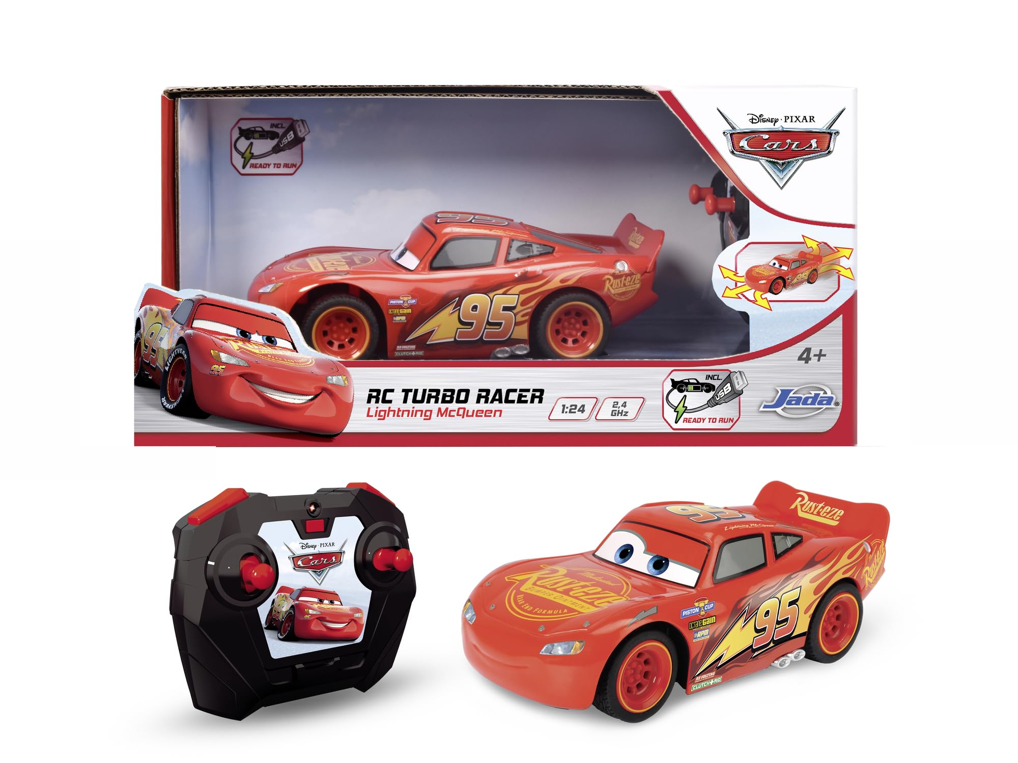 

Jada Disney Cars RC Turbo Racer Lightning McQueen Remote Control Lightning McQueen 1:24