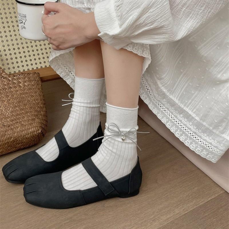 Female Spring and Autumn Cotton Double Bow Love Ballet Wind Drum Pile Socks