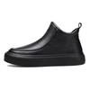 Men's Black Boots Versatile Casual Leather Boots Zipper PU Flat Bottom Casual Walking Shoes Waterproof Men One Foot Shoes