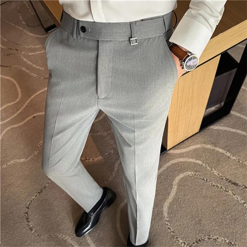 Frühling Herbst Hohe Qualität Herren Elastischer Bund Anzughose Mode Smart Casual Slim Fit Anzughose Herren Einfarbig Volle Länge Hose
