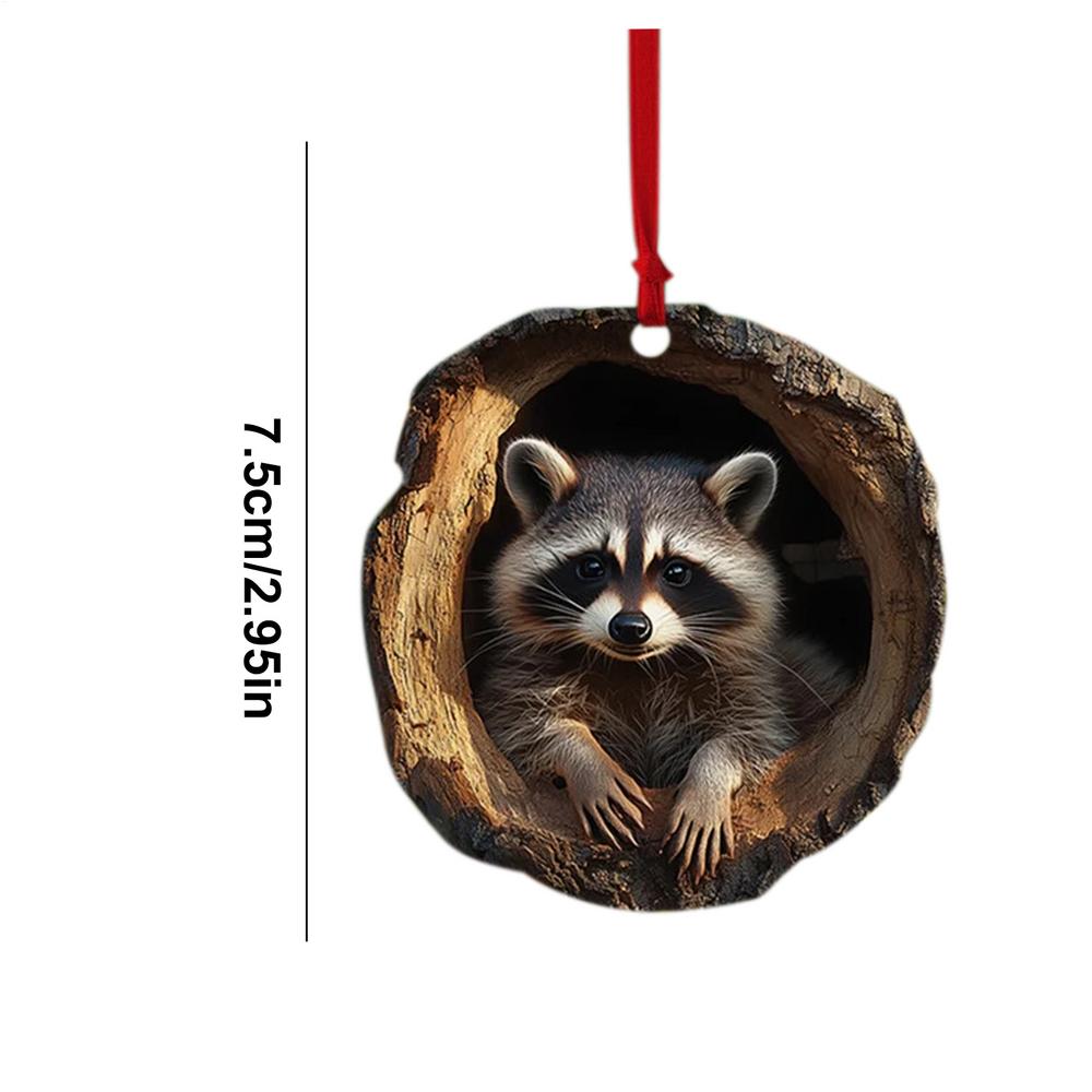 2D Flat Acrylic Raccoon Tree Pendant Christmas Tree Owl Pattern Ornament 2D Cute Acrylic Owl/Raccoon Animal Pendant