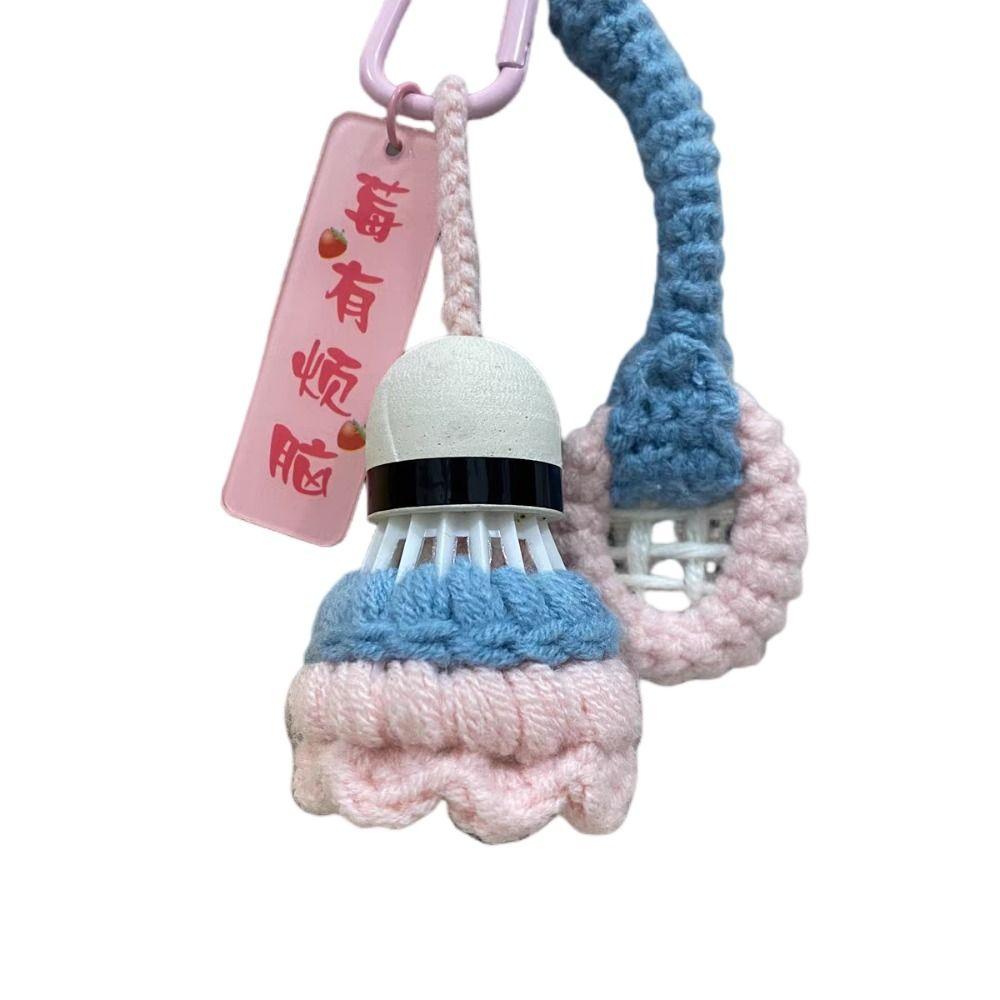 Bright Color Crochet Badminton Keychain Mini Car Keyring Knitted Badminton Pendant  Backpack Decor