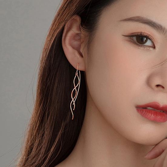 Yousheng 1 Pair Dangle Earrings Curved Long Threader Tassel Bright Luster All-match Decorative Geometric Ladies Twisted Linear Drop Earrings Jewelry