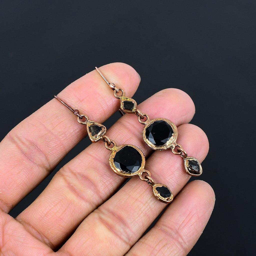 Black Spinel Earrings, Copper Electroformed Earrings Handmade Gemstone Jewelry, Gifts For Wife Brand New Earrings